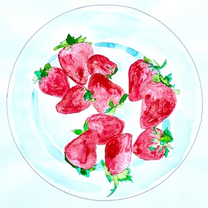 Watercolor Strawberries Original Art Print