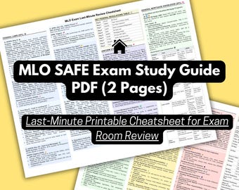 Hoja de referencia del examen SAFE MLO en PDF: guía de estudio imprimible de 2 páginas para repasar el examen de último minuto