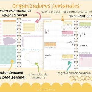 Agenda 2023 PDF para IMPRIMIR Tamaño final A5 o media carta Agenda Extendida 320 pág 380 stickers imagen 5