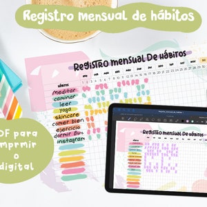 Plantilla de registro de hábitos PDF para imprimir o usar en digital imagen 1