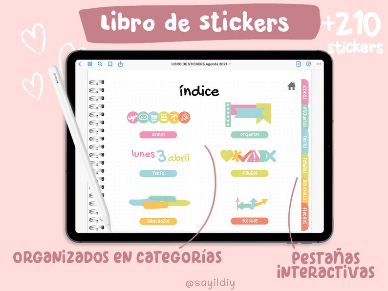 Libro de Stickers para Planner Digital, compatible con Goodnotes5 Pre-cortados Colección Agenda Digital 2021 imagen 2