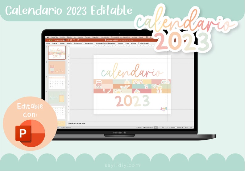 Calendario 2023 editable en Power Point imagen 1