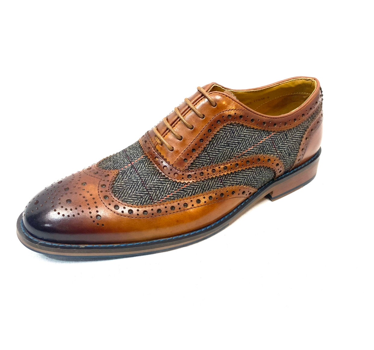 Hand Made Traditional Grey Tweed 2 Tone Leather Shoes Etsy