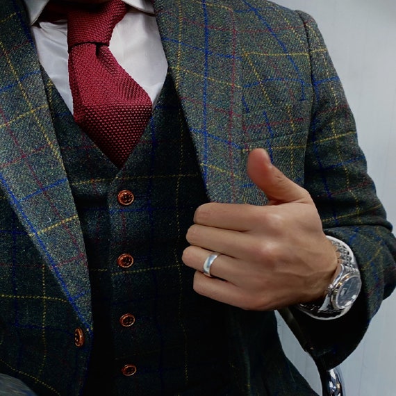red tweed suit