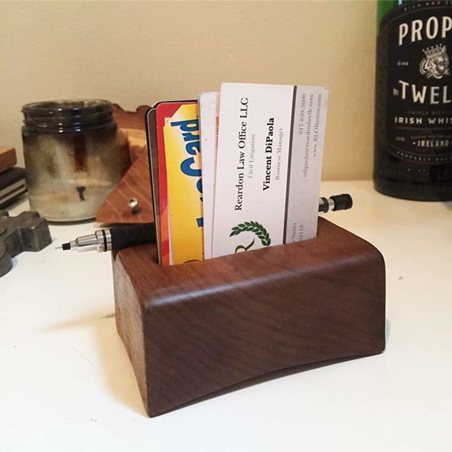 Walnut Desk Organizer Handmade Card & Special Pen/cil Holder Etsy