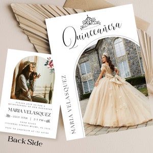 d'anniversaire BOHO Coing Anos | Faire-part Quinceanera minimaliste | d'invitation d'anniversaire avec photo | Modèle imprimable, faire-part numérique