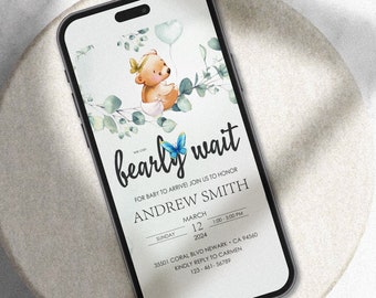 Teddybär 1.Geburtstag Einladungsvideo: Animierte Digitale Babypartyeinladung | Canva Vorlage
