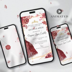 Girl Birthday Quinceanera Animated Video Invitation Digital Quince Anos Floral Video Rose Gold Sweet 16 Template Save the Date Card 15 b-day