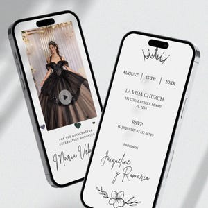Quinceanera Black and White Invitation/Animated Sweet 16 card/Quince Anos video Template/Girl Birthday Invite/Digital Download/ Minimalist
