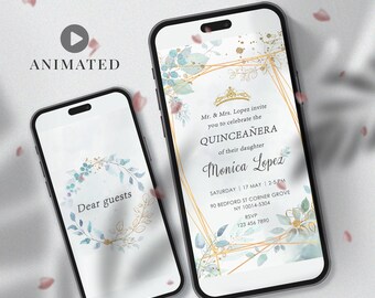 Animierte Quinceanera-Video Einladung: Blumenmuster, Sweet 16