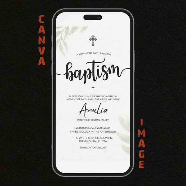 Baptism Floral Invite,Digital mobile Invitation,Vintage Modern Party Template,Christening flower Save The Date Card,Text E-Card Party