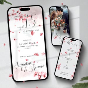 結婚式 桜/桜の招待状/アニメーション付きモバイルデジタルセーブザデートテンプレート/独身パーティーセレモニー/カスタムビデオ招待状