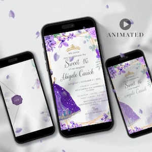 Purple Quinceañera Video Invitation | Sweet 15 Digital Invite | XV Birthday Animated Invitation | Editable & Instant Download