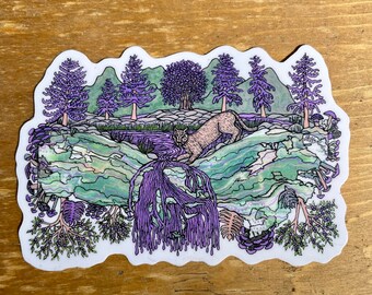 Mystical Nature Sticker | Vinyl cougar sticker | tree hugger sticker | Pacific Northwest | Wiccan decor | waterproof vinyl |bumper sticker