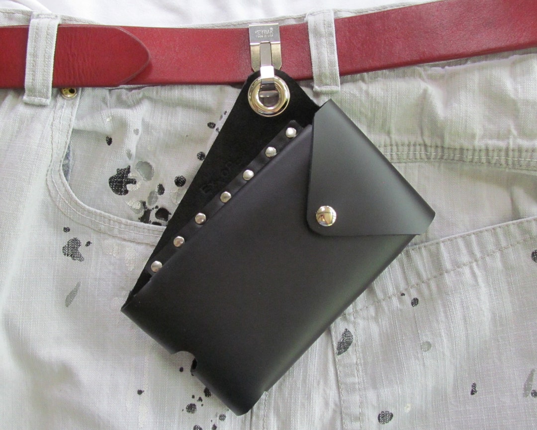 Custom Leather Cell Phone Belt Clip Holster Pouch. Leather Clip on Cell