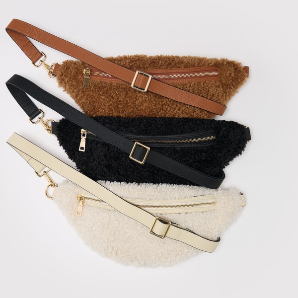 Shearling Bag Shearling Bumbag, Shearling Crossbody Bag available in different colours
