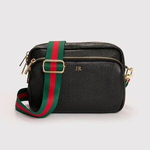 Crossbody Bag Leather Crossbody Bag Black with Red&Green