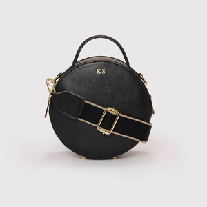 Leather Crossbody Bag Black + Gold Trim