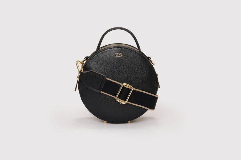 Leather Crossbody Bag Black + Gold Trim