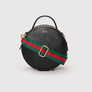 Leather Crossbody Bag Black + Red&Green