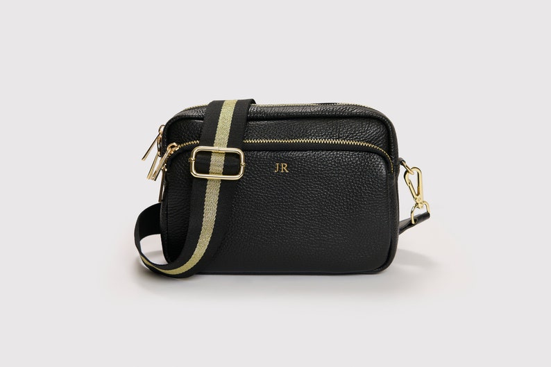 Crossbody Bag Leather Crossbody Bag Black - Black&Gold