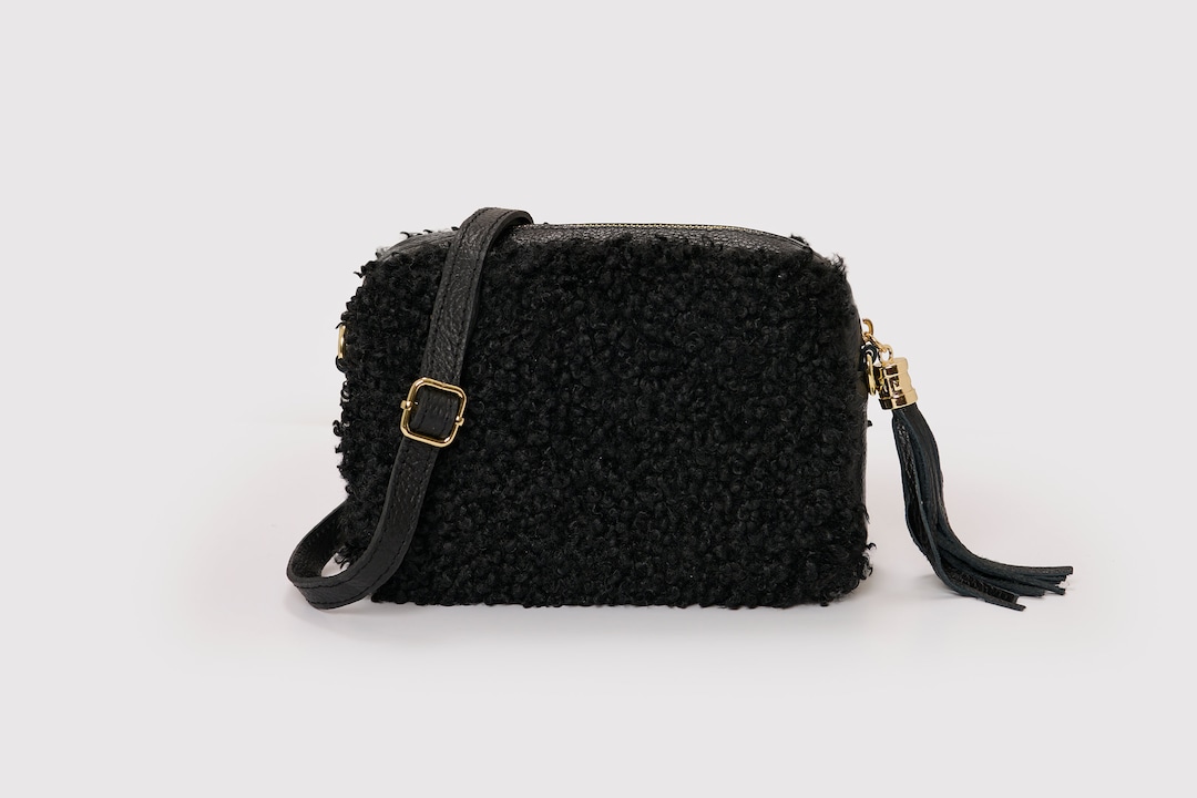 Real Leather Faux Shearling Crossbody Bag