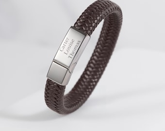 Personalized Leather Bracelet, Mens Braided Bracelet, Valentines Gift.