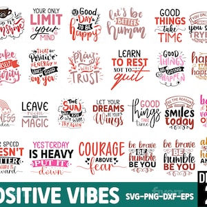 25 Positive Affirmations in SVG, PNG, DXF,Jpeg, and Eps Cricut files,Downloadable files,Affirmations for everyday,Positive Vibes, good  vibe