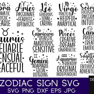 Paquete SVG del Zodíaco, Horóscopo SVG, Astrología SVG, Signo de Nacimiento Svg, Svg Celestial, Archivo de Corte Boho Svg, Sol Luna Svg, Signo de Estrella Svg, Archivo de Corte Svg
