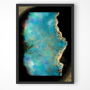 Blue and Gold Geode Digital Wall Art Printable Semi Precious Gemstones Geode Jewelry Digital print Home Staging House Selling Staging Art