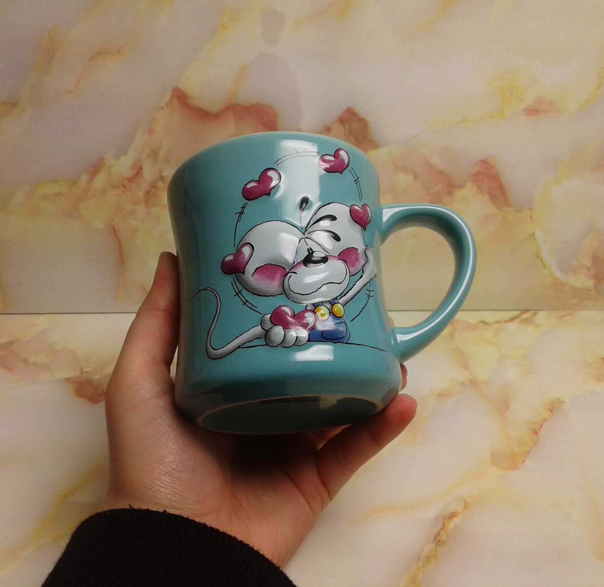 Joli Mug de Collection Diddl, Couleur Bleu Turquoise. Motifs et Texte en Relief. Collection. Collect