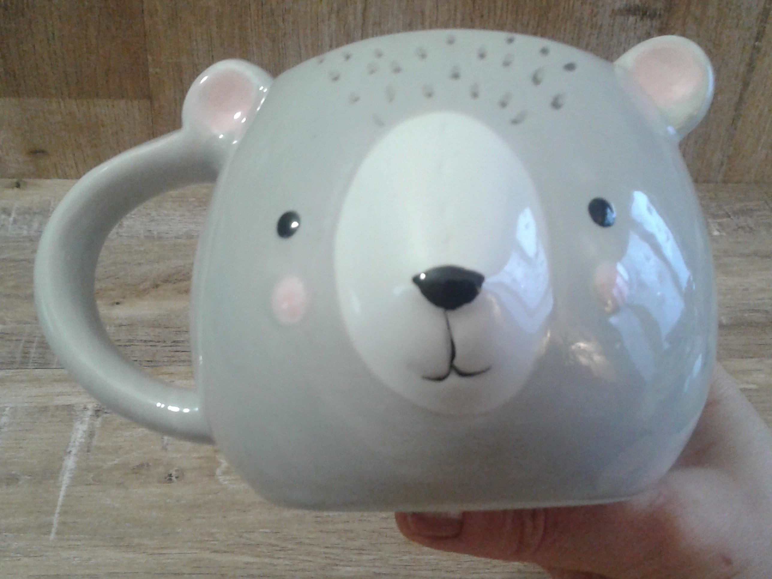 Adorable Mug Tête de Nounours en Relief, Céramique Grise, Blanche et Rose. Décoration. Arts La Table