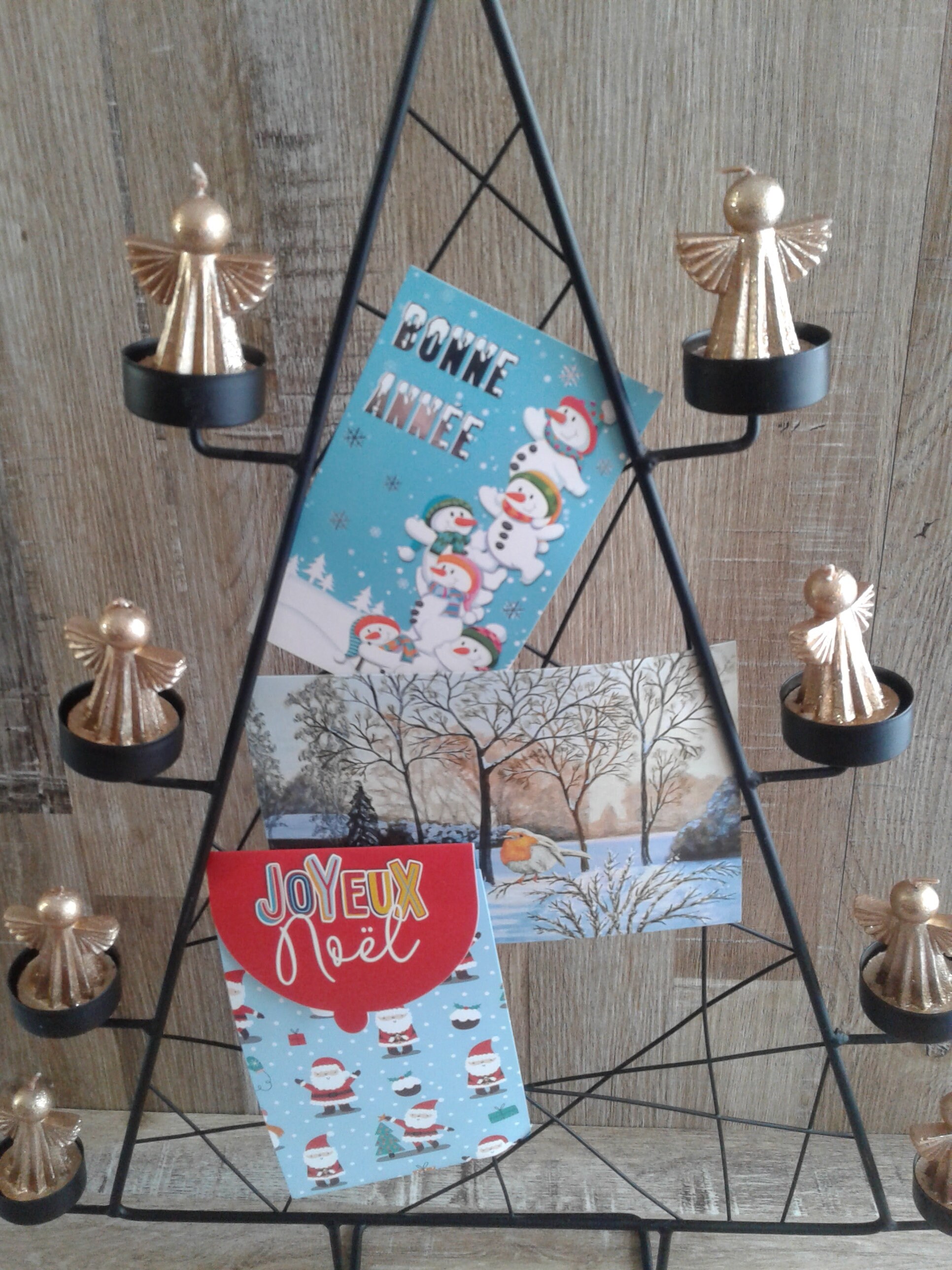 Sapin Porte-Bougies | Bougies Anges Offertes et Porte-Cartes, en Métal Noir, Pour Noël. Noël. Décora