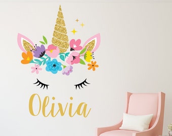 Personalized Name Wall Decal Unicorn Wall Decal Art Girls Bedroom Nursery Vinyl Wall Decor