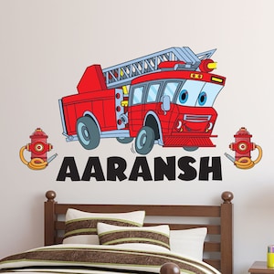 Fire Truck Wall Decal -Custom Name Wall Decals for Boys -Nursery Kids Room Wall Decor - Fire Truck Decor Decals -Fireman Firefighter Sticker
