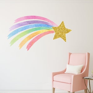 Shooting Star Rainbow Wall Decal Pastel Watercolor Unicorn Wall Decal Nursery Girls Bedroom Decor Star & Rainbow Wall Decor