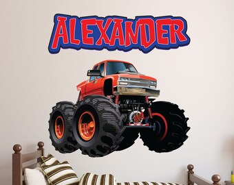 Custom Monster Truck Wall Decal - Monster Truck Wall Art – Personalized Name Wall Decals for Boys Bedroom Wall Decor – Trucks Kids Room