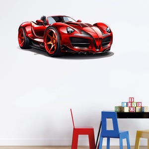Super Car Wall Sticker, Sport Car Wall Decals, Red Racing Car Wall Art, Race Kids Room Racing Wall Decor Mural Poster Gift