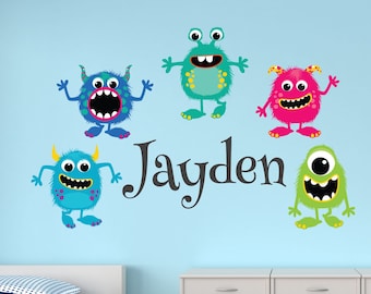 Monster Wall Decal - Custom Name Wall Decal - Wall Decals for Kids Room - Little Monsters Wall Decor - Girls Boys Bedroom Decor Wall Sticker