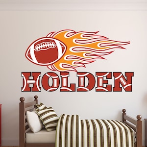 Calcomanía de pared con nombre de fútbol, calcomanía con nombre personalizado, decoración de pared de fútbol para habitación de niños, arte de pared deportivo, decoración de dormitorio para niños, pegatina de pared de vinilo