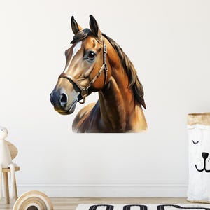 Horse Head Wall Sticker, Wall Decals Kids Bedroom Decor Animal Wall Decor Room Watercolor Horse  Mural Poster