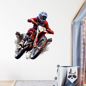 Dirt Bike Wall Decals, Motocross Wall Sticker, Sports Motorbike Motorcycle Wall Art, Boys Kids Room Wall Decor Mural Poster Gift