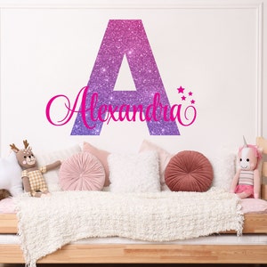 Custom Name Wall Decals – Rainbow Galaxy Themed Wall Art - Personalized Wall Decal Girls Room – Monogram Initial and Name Wall Decor