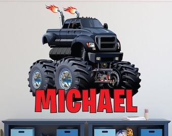 Monster Truck Decal - Custom Kids Name Wall Decor - Personalized Name Wall Decals for Boys Bedroom - Monster Truck Wall Art