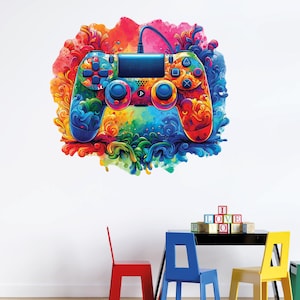 Watercolor Controller Wall Decal Gamer Wall Sticker Gamer Controller Wall Decor Kids Playroom Bedoom  Wall Art Mural Gift