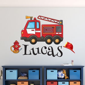 Fire Truck Wall Decal - Custom Name Wall Decals for Boys Room -Firetruck Decor Decals - Fireman Firefighter Wall Art Sticker Toodler Bedroom