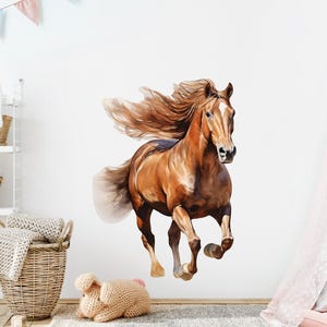 Horse Wall Sticker, Wall Decal, Wild Animal Wall Decor Watercolor Wall Art Running Horse Mural Sticker Poster Print