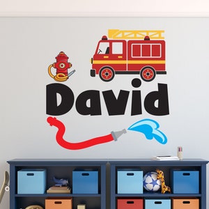 Custom Name Wall Decals - Fire Truck Wall Decal - Kids Room Wall Decor - Fire Truck Decor Decals - Fireman Firefighter Wall Art Sticker