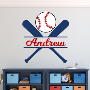 Baseball Wall Decals - Custom Name Decal - Wall Decor for Boys Room - Personalized Baseball Bat Wall Decal - Sport Wall Art Kids Bedroom