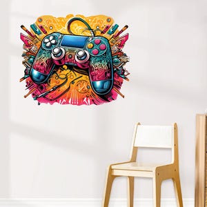 Gamer Controller Wall Decal Watercolor Controller Wall Sticker Gamers Gaming Wall Decor Kids Playroom Bedoom Room Wall Art Mural Gift